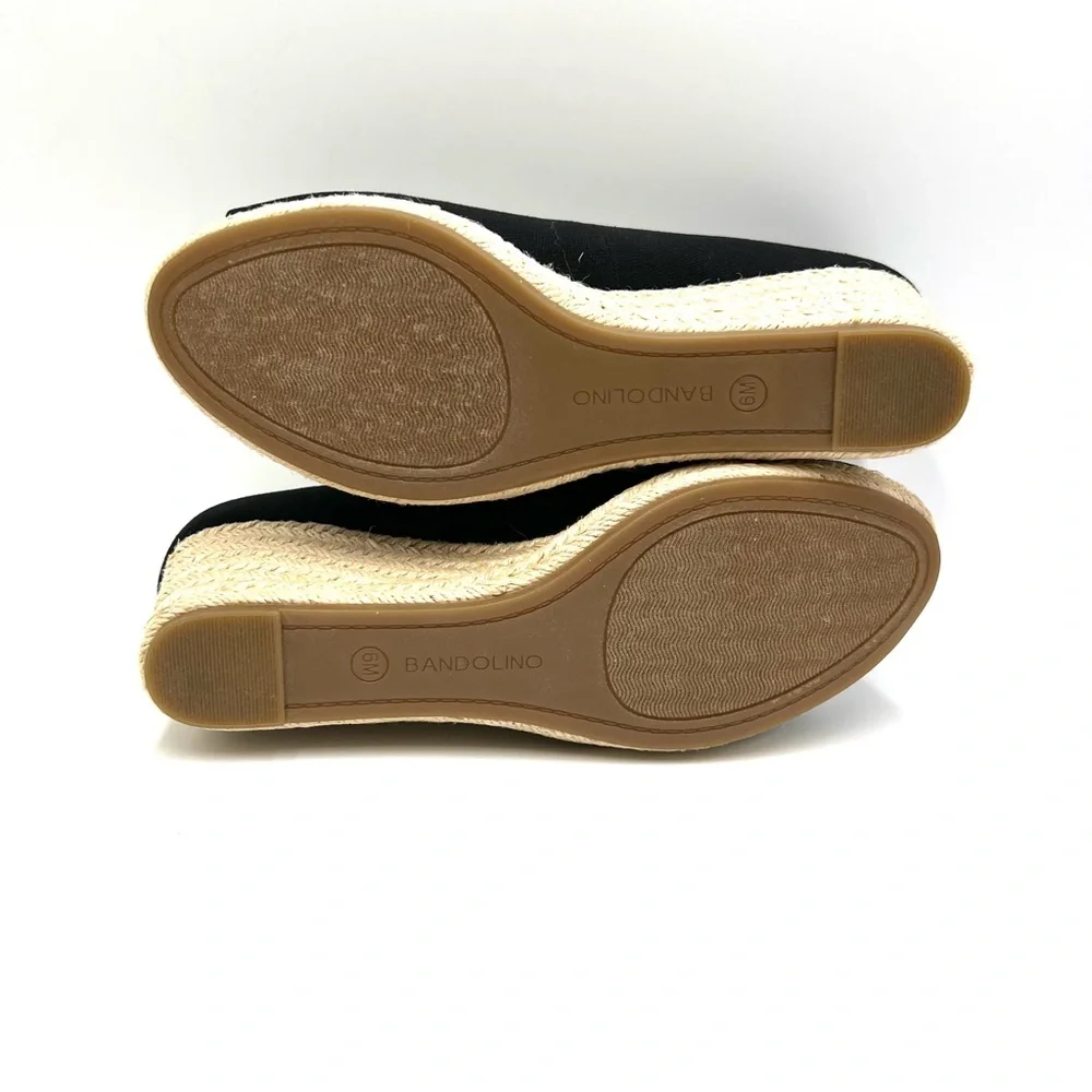 Bandolino Size 6 Nuri Black Fabric Espadrilles Open‎ Toe Wedges Sandals Shoes